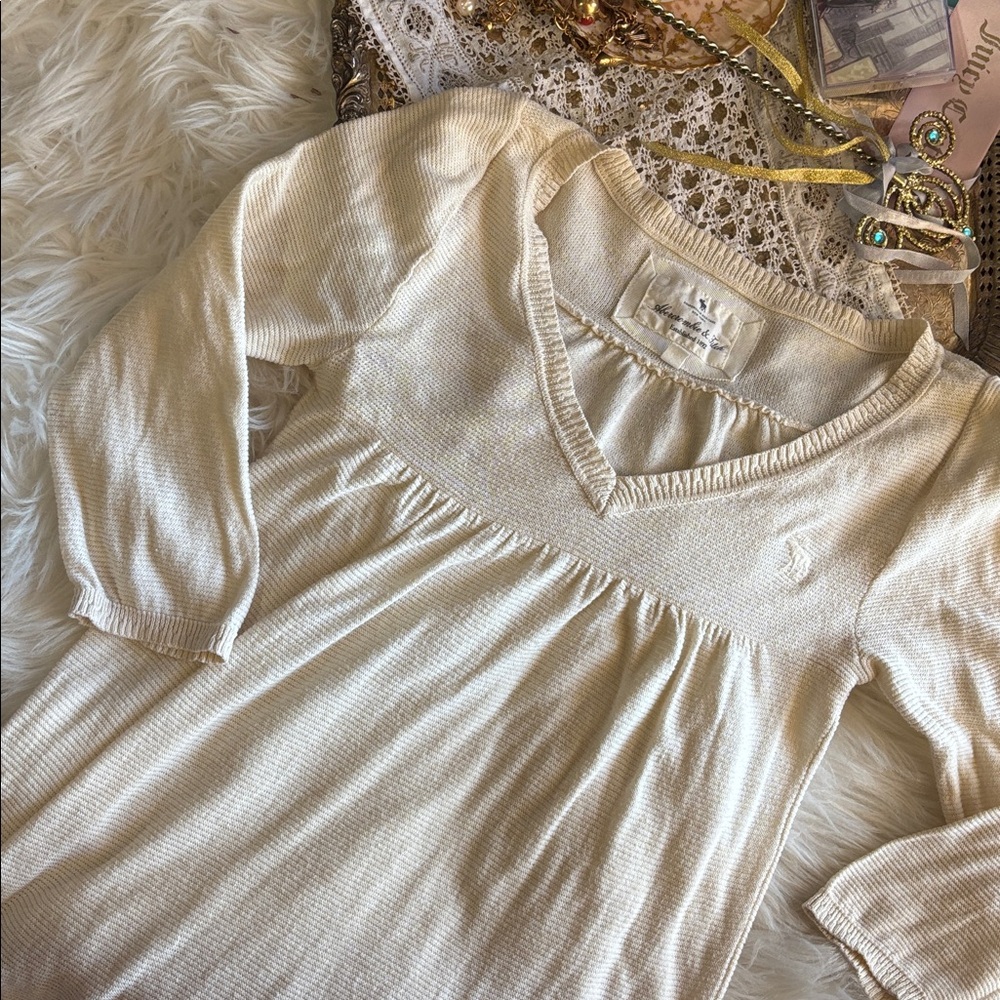 Y2K Abercrombie & Fitch Knit Babydoll Empire Bust Top Vintage V-neck Cream Bella